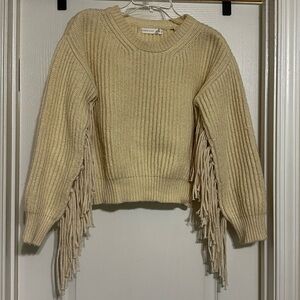 Altar'd State Cream Fringe Ribbed Crew Sweater - Size S - NWT
